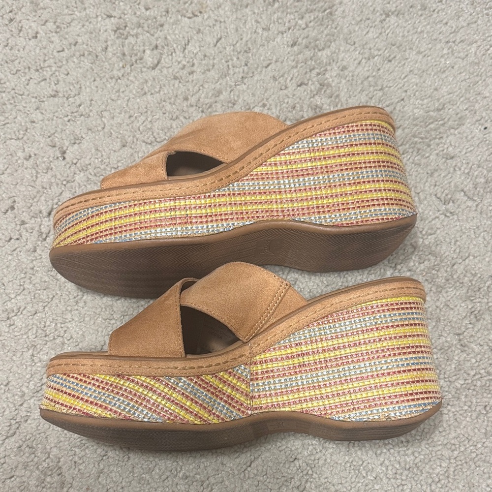 Zodiac Tan Suede Platform Sandals with Multicolor Striped Wedge - Picture 4 of 6